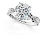 White gold Round Solitaire Twist Pave Diamond Engagement Ring with Prong Setting_102