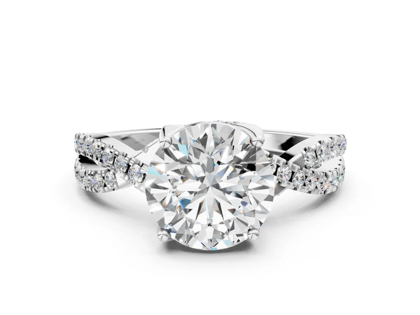 White gold Round Solitaire Twist Pave Diamond Engagement Ring with Prong Setting