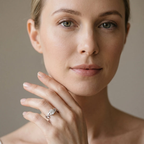 Platinum Round Marquise Accent Twisted Engagement Ring Setting