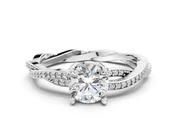 White gold Round Solitaire Twisted Band Pavé Diamond Ring