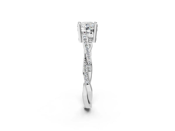 White gold Round Solitaire Twisted Band Pavé Diamond Ring
