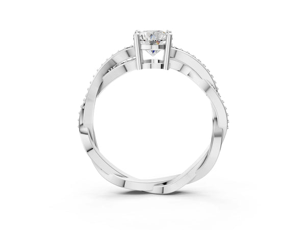 White gold Round Solitaire Twisted Band Pavé Diamond Ring