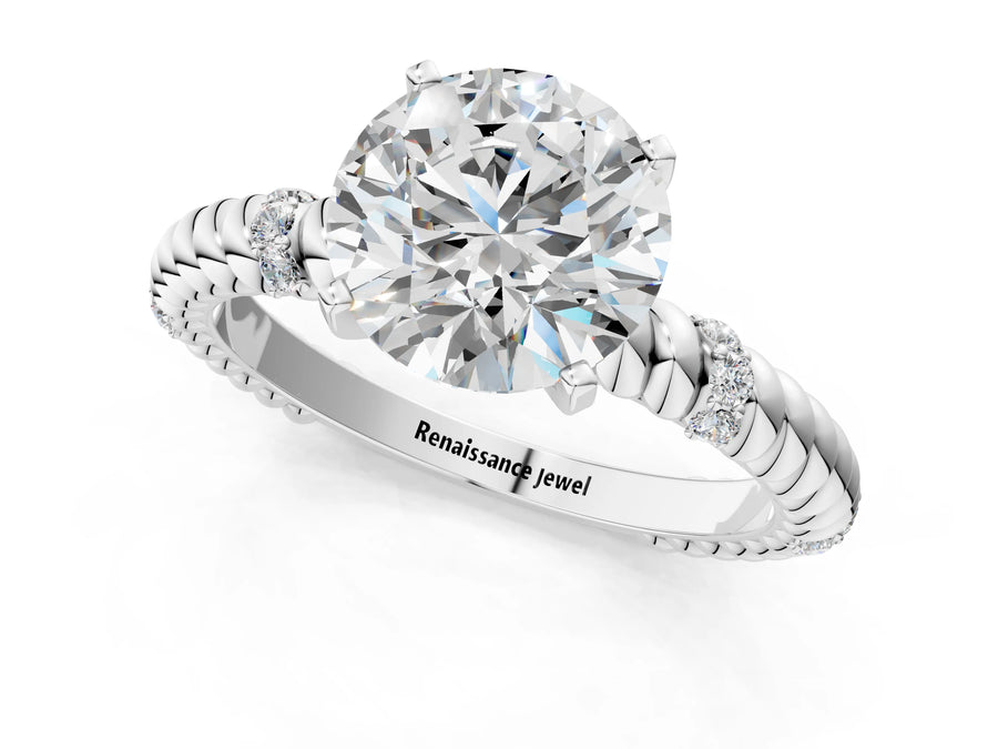 White gold Round Solitaire Twisted Band Prong Set Engagement Ring