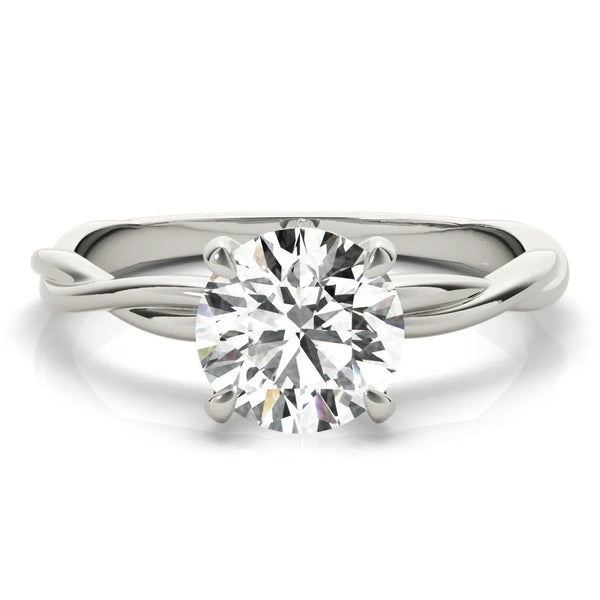 White gold Round Solitaire Twisted Band Ring with Four-Prong Setting