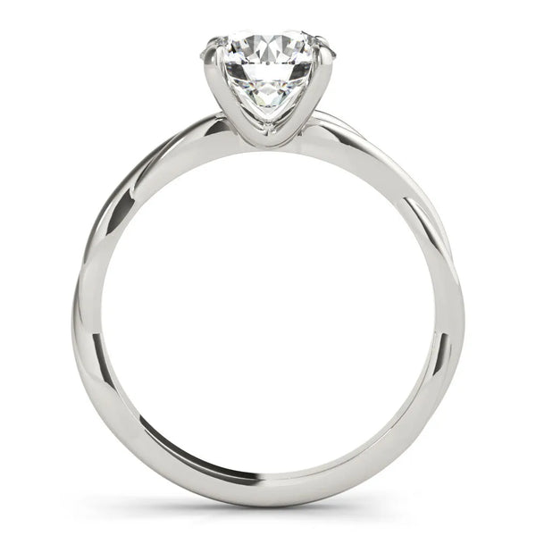 White gold Round Solitaire Twisted Band Ring with Four-Prong Setting