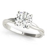 White gold Round Solitaire Twisted Band Ring with Four-Prong Setting