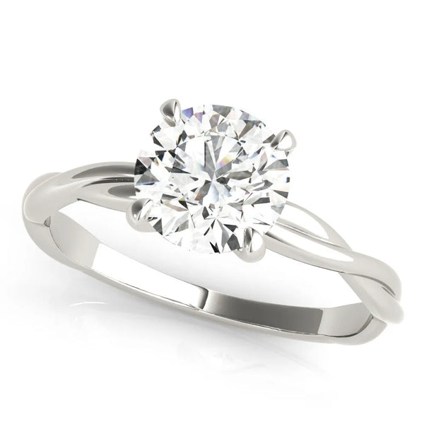 White gold Round Solitaire Twisted Band Ring with Four-Prong Setting