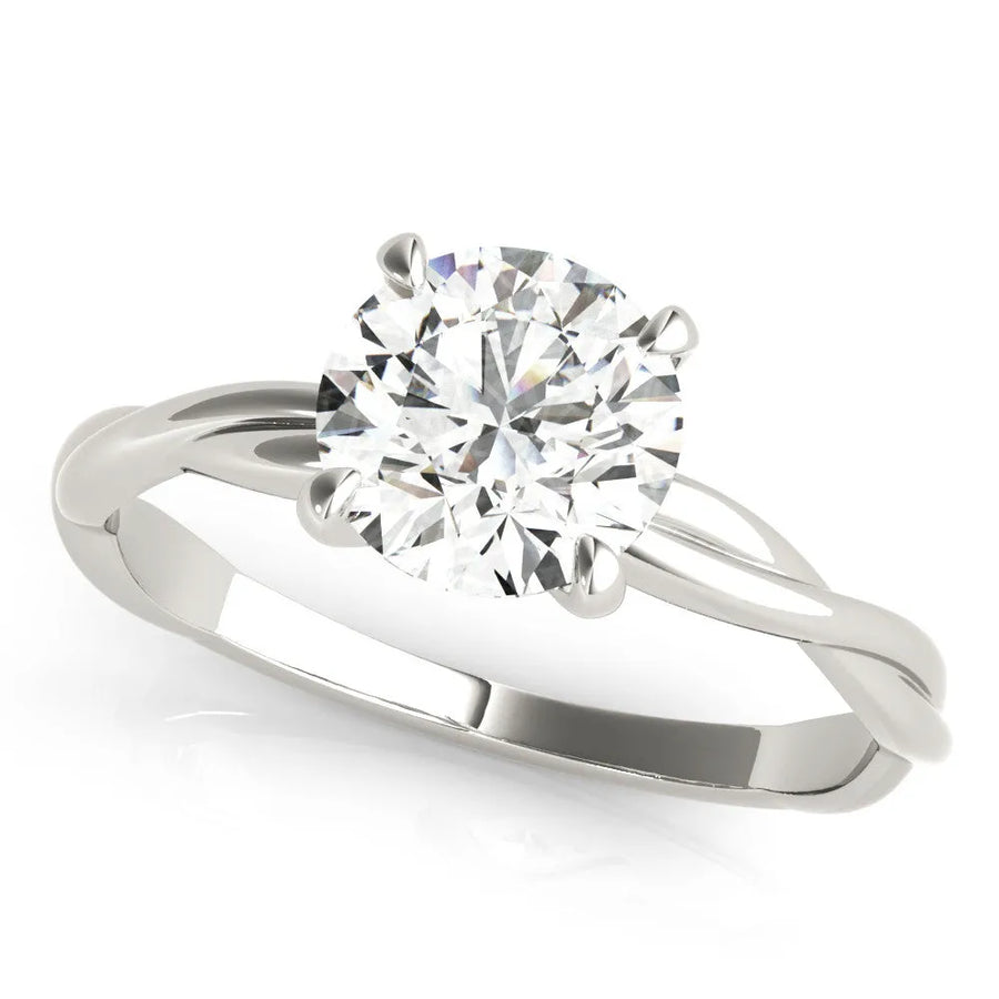 White gold Round Solitaire Twisted Band Ring with Four-Prong Setting