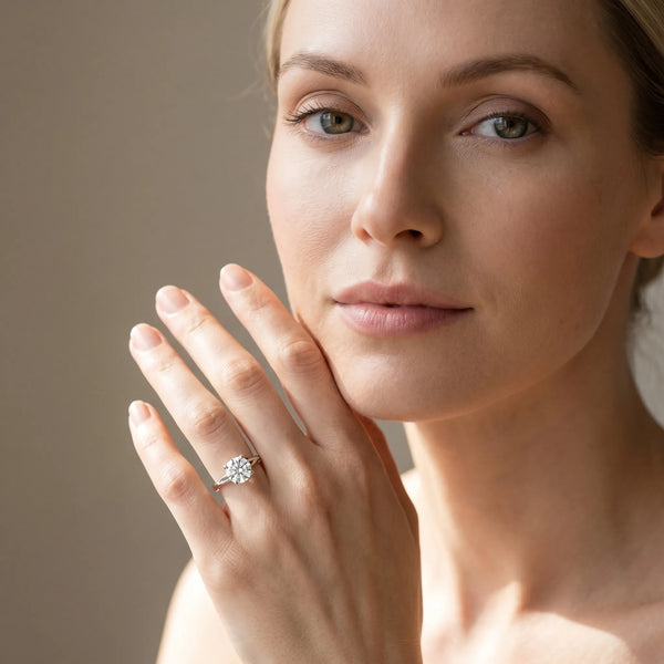 White gold Round Solitaire Twisted Band Ring with Four-Prong Setting