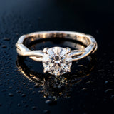 White gold Round Solitaire Twisted Band Ring with Four-Prong Setting_9