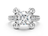 White gold Round Solitaire Twisted Band Scroll Prong Ring_3