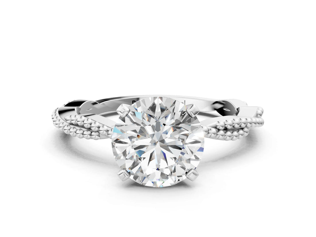 White gold Round Solitaire Twisted Band with Bead Prong Setting_405