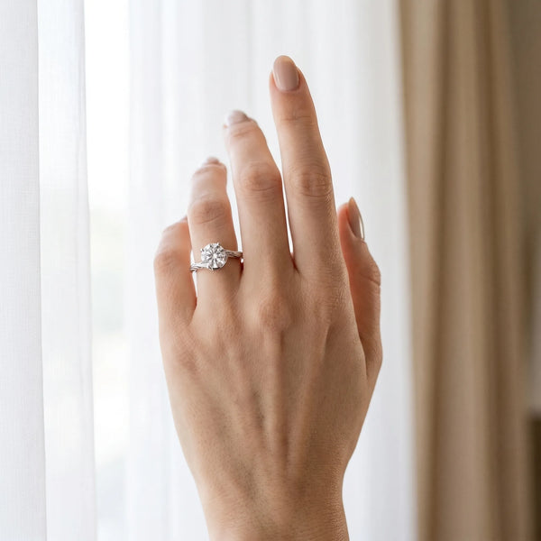 White gold Round Solitaire Twisted Band with Four-Prong Setting