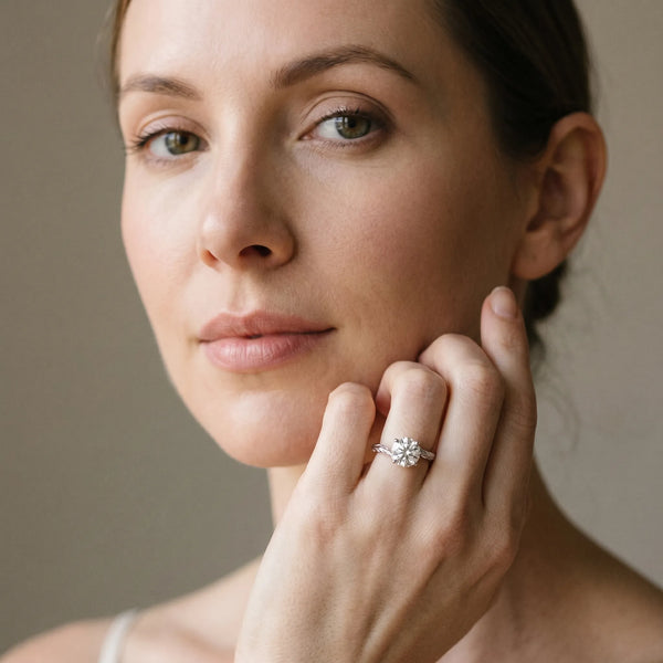 White gold Round Solitaire Twisted Band with Four-Prong Setting