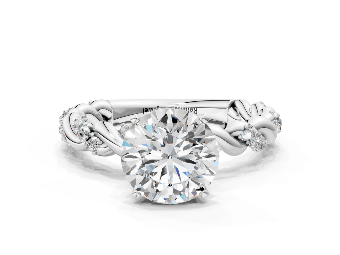 White gold Round Solitaire Twisted Band with Pavé Accents and Four-Prong Setting_37