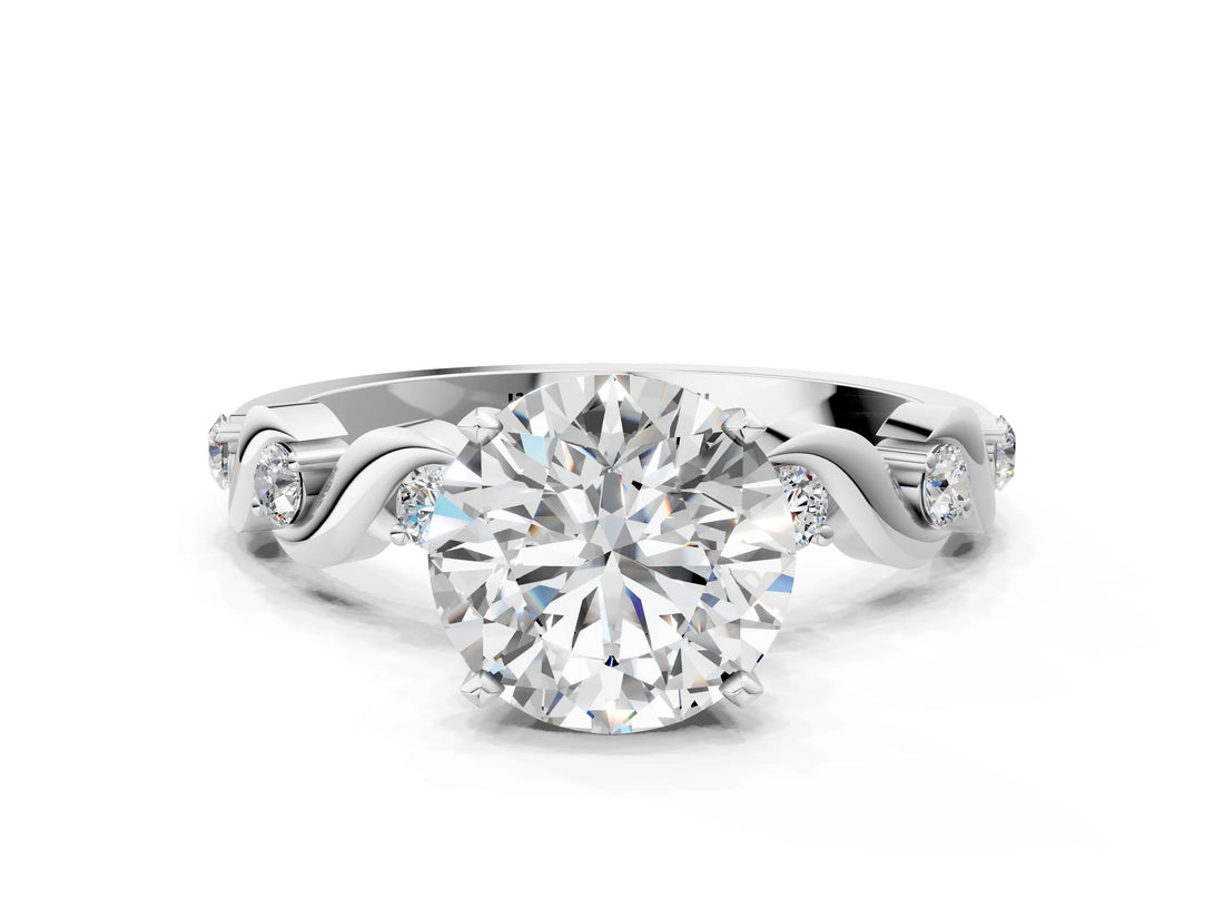 White gold Round Solitaire Twisted Band with Prong Setting