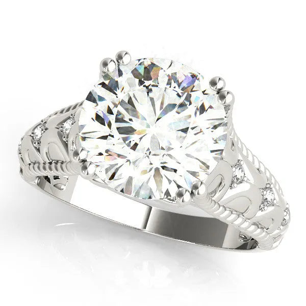 White gold Round Solitaire Twisted Band with Six-Prong Setting