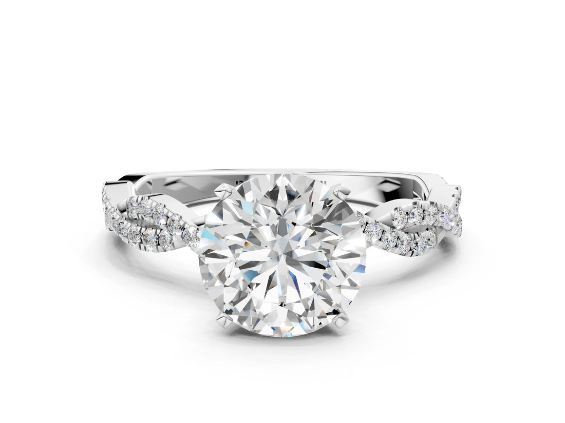 White gold Round Solitaire Twisted Pave Band with Four-Prong Setting_23
