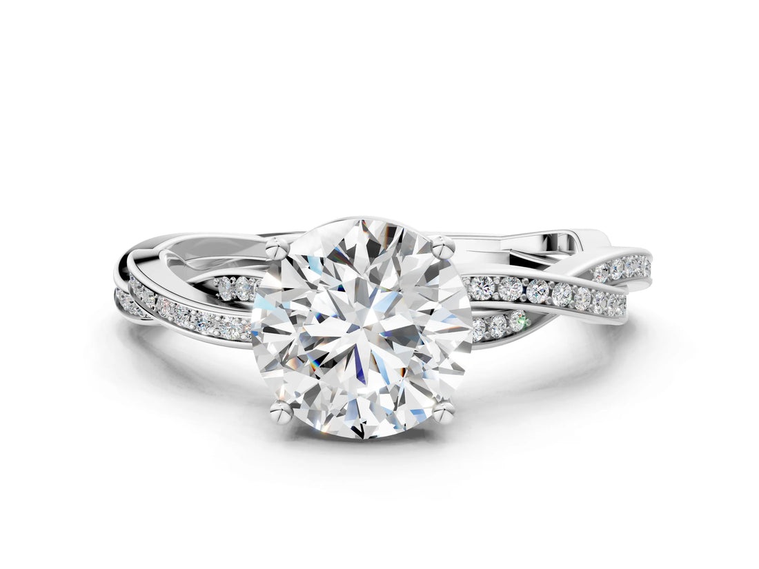 White gold Round Solitaire Twisted Pave Diamond Ring with Four-Prong Setting_114