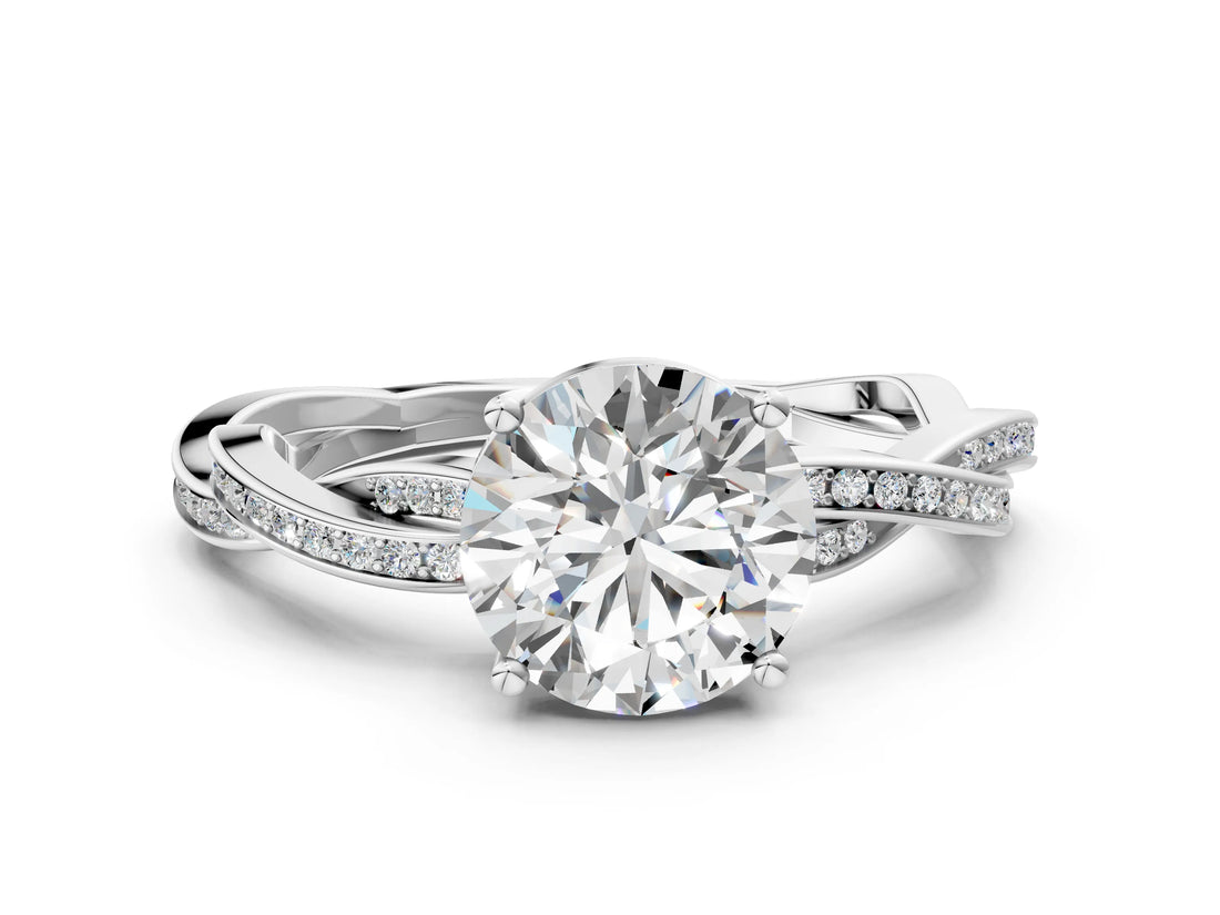 White gold Round Solitaire Twisted Pave Diamond Ring with Four-Prong Setting_12