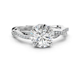 White gold Round Solitaire Twisted Pave Diamond Ring with Four-Prong Setting_12