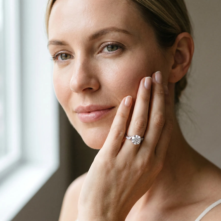 White gold Round Solitaire Vine Band with Milgrain Prong Setting