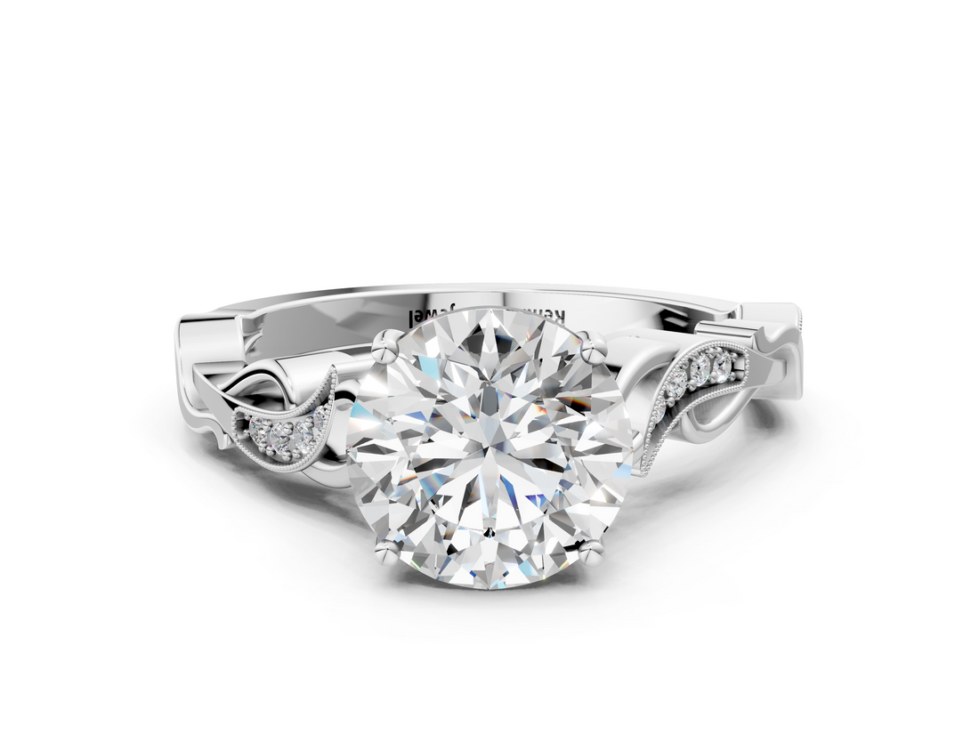 White gold Round Solitaire Vine Band with Milgrain Prong Setting_24