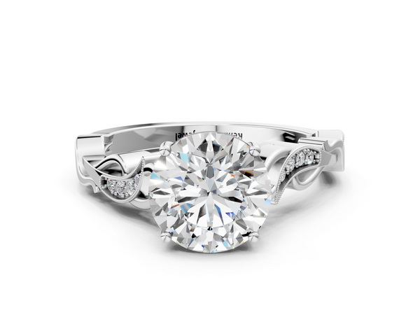 White gold Round Solitaire Vine Band with Milgrain Prong Setting