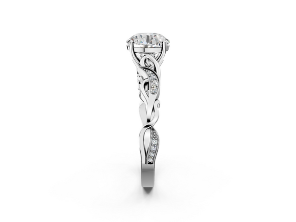 White gold Round Solitaire Vine Band with Milgrain Prong Setting