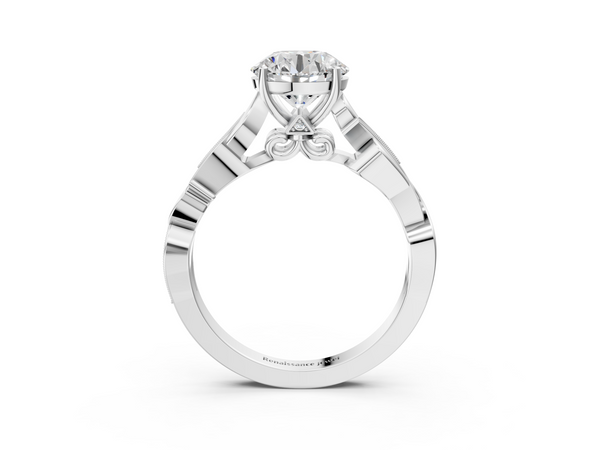 White gold Round Solitaire Vine Band with Milgrain Prong Setting
