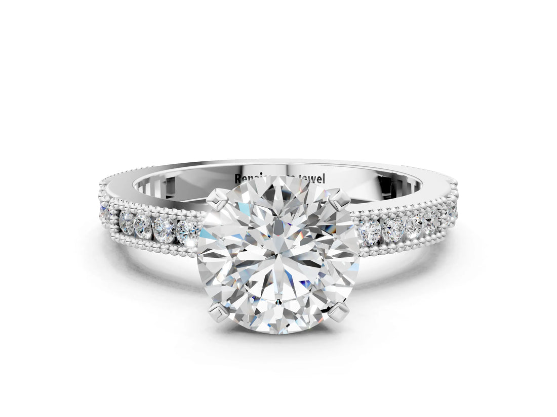 White gold Round Solitaire with Pavé Band and Four-Prong Setting_307