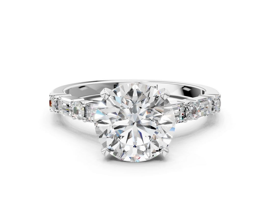 White gold Round Solitaire with Side Baguettes and Channel Set Band_103
