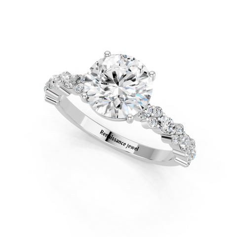 Platinum 4.07 Carat D VVS2 Round Solitaire with Side Stones, Pave Band, Four-Prong Setting