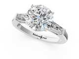 White gold Round Solitaire with Tapered Baguette Side Stones on a Classic Band with Four-Prong Setting_124