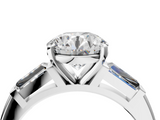White gold Round Solitaire with Tapered Baguette Side Stones on a Classic Band with Four-Prong Setting_127