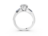 White gold Round Solitaire with Tapered Baguette Side Stones on a Classic Band with Four-Prong Setting_138