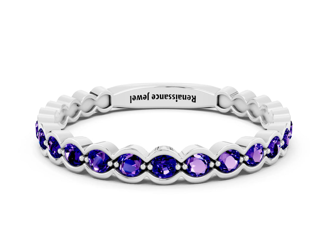 White gold Round Tanzanite Bezel Set Eternity Band_6