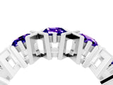 White gold Round Tanzanite Channel Set Band with X-Prong Detail_10