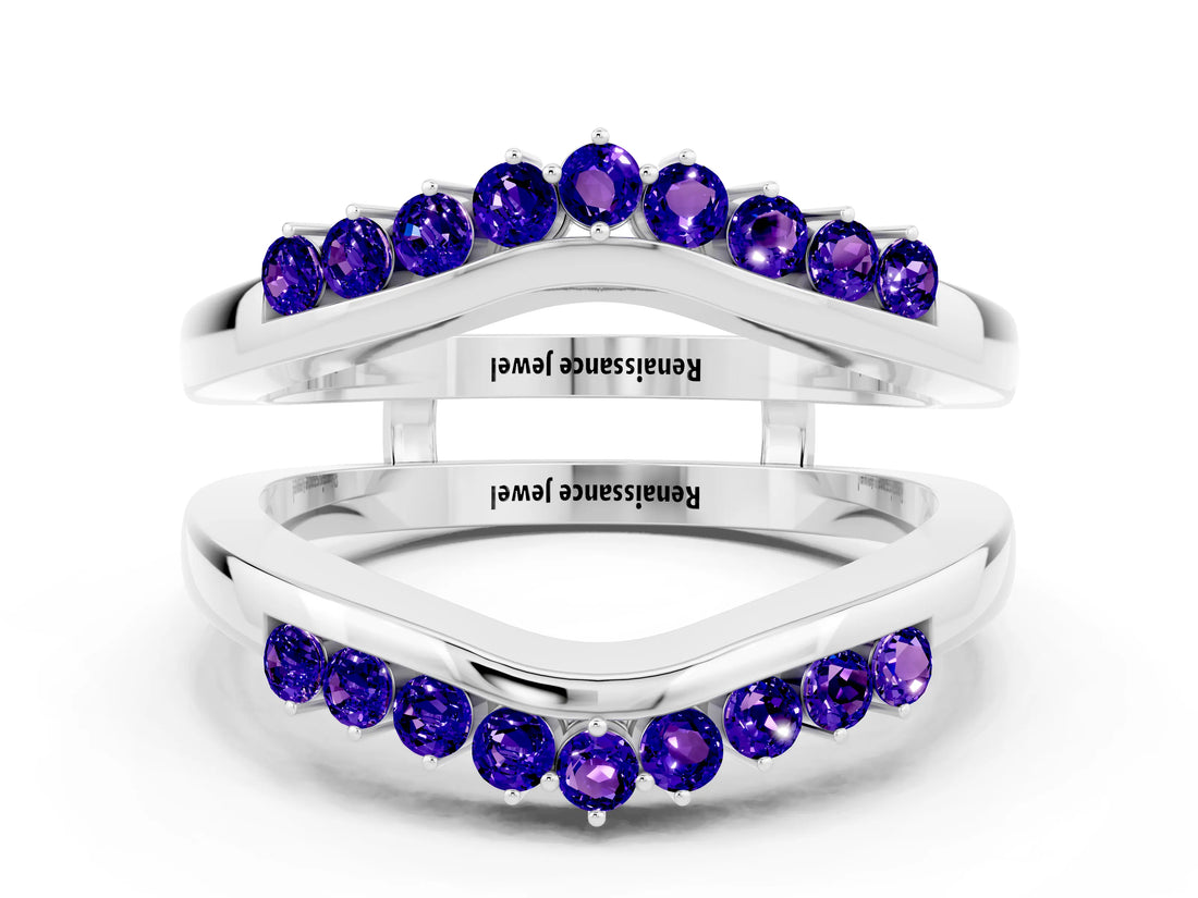 White gold Round Tanzanite Chevron Contour Band with Prong Setting_6