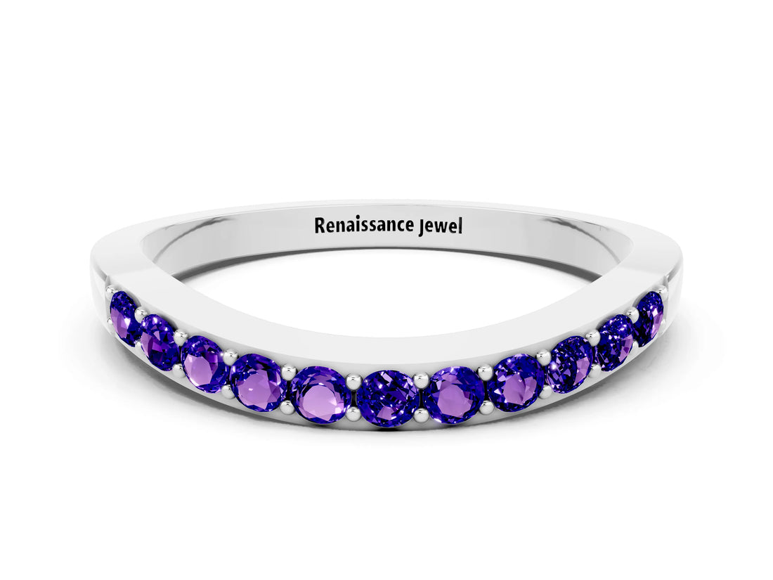 White gold Round Tanzanite Curved Wedding Band with Channel Setting_6
