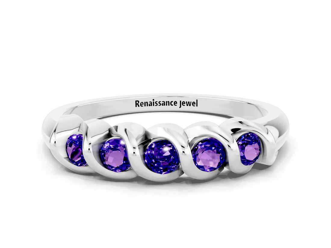 White gold Round Tanzanite Eternity Band with Twist Prong Setting_12