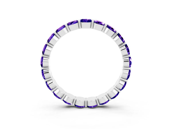 Silver Round Tanzanite Eternity Band with U-Prong Setting