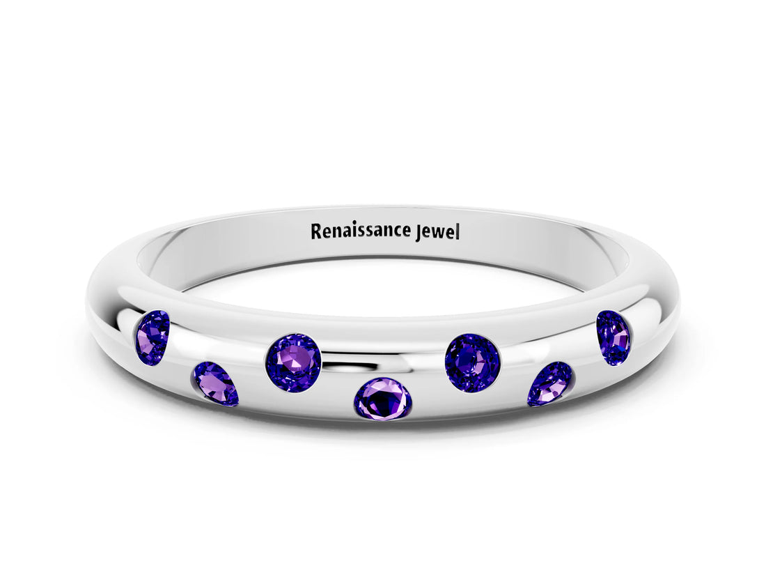 White gold Round Tanzanite Flush-Set Comfort Fit Band_6