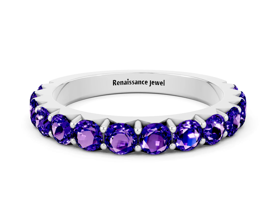 White gold Round Tanzanite Half Eternity Band with Classic Prong Setting_6