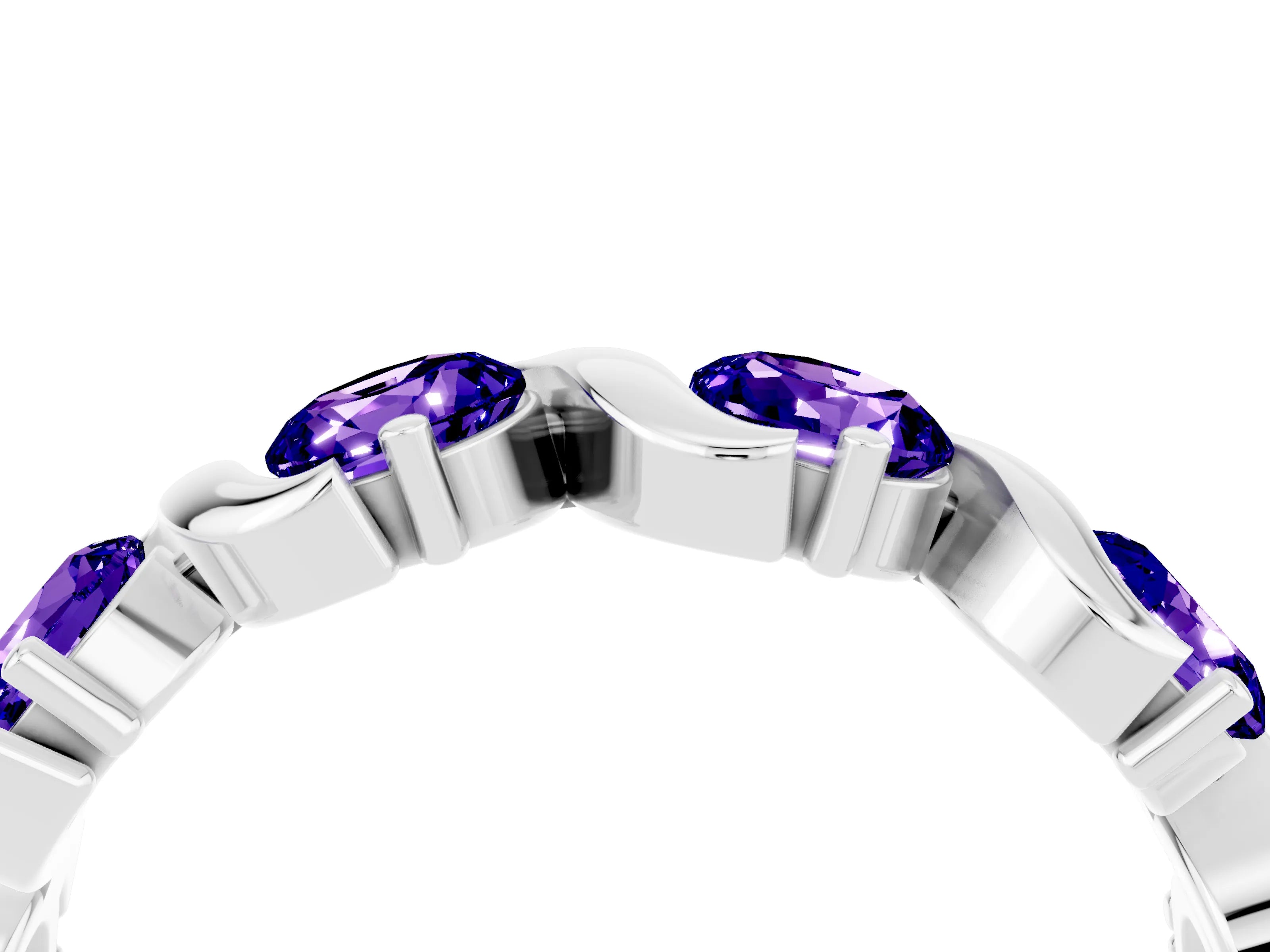 White gold Round Tanzanite Half Eternity Band with Wave Prong Setting_10