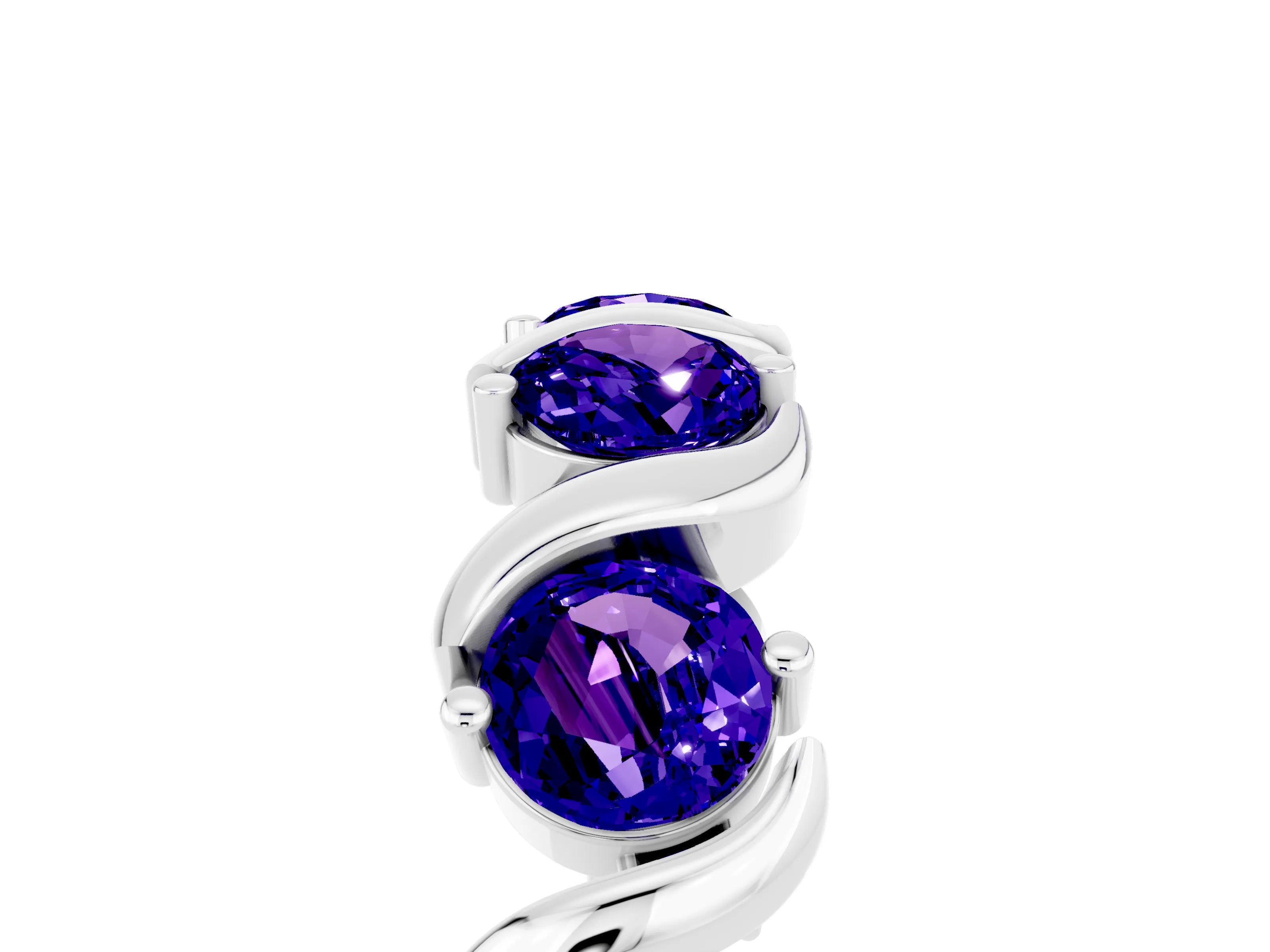 White gold Round Tanzanite Half Eternity Band with Wave Prong Setting_11