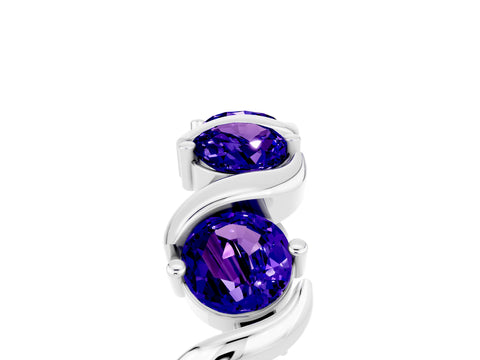 White gold Round Tanzanite Half Eternity Band with Wave Prong Setting_11