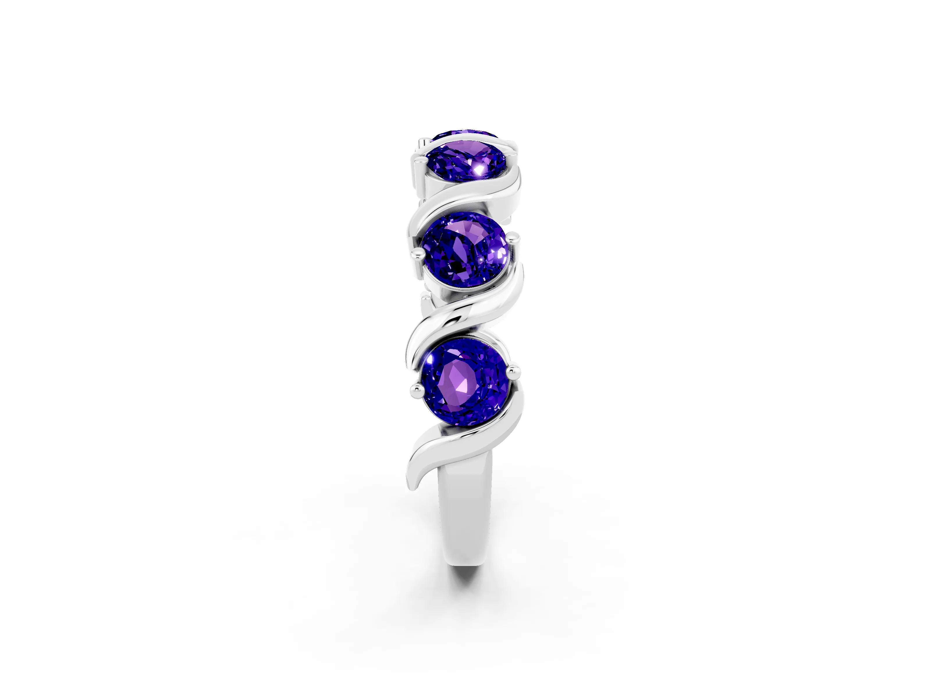 White gold Round Tanzanite Half Eternity Band with Wave Prong Setting_8