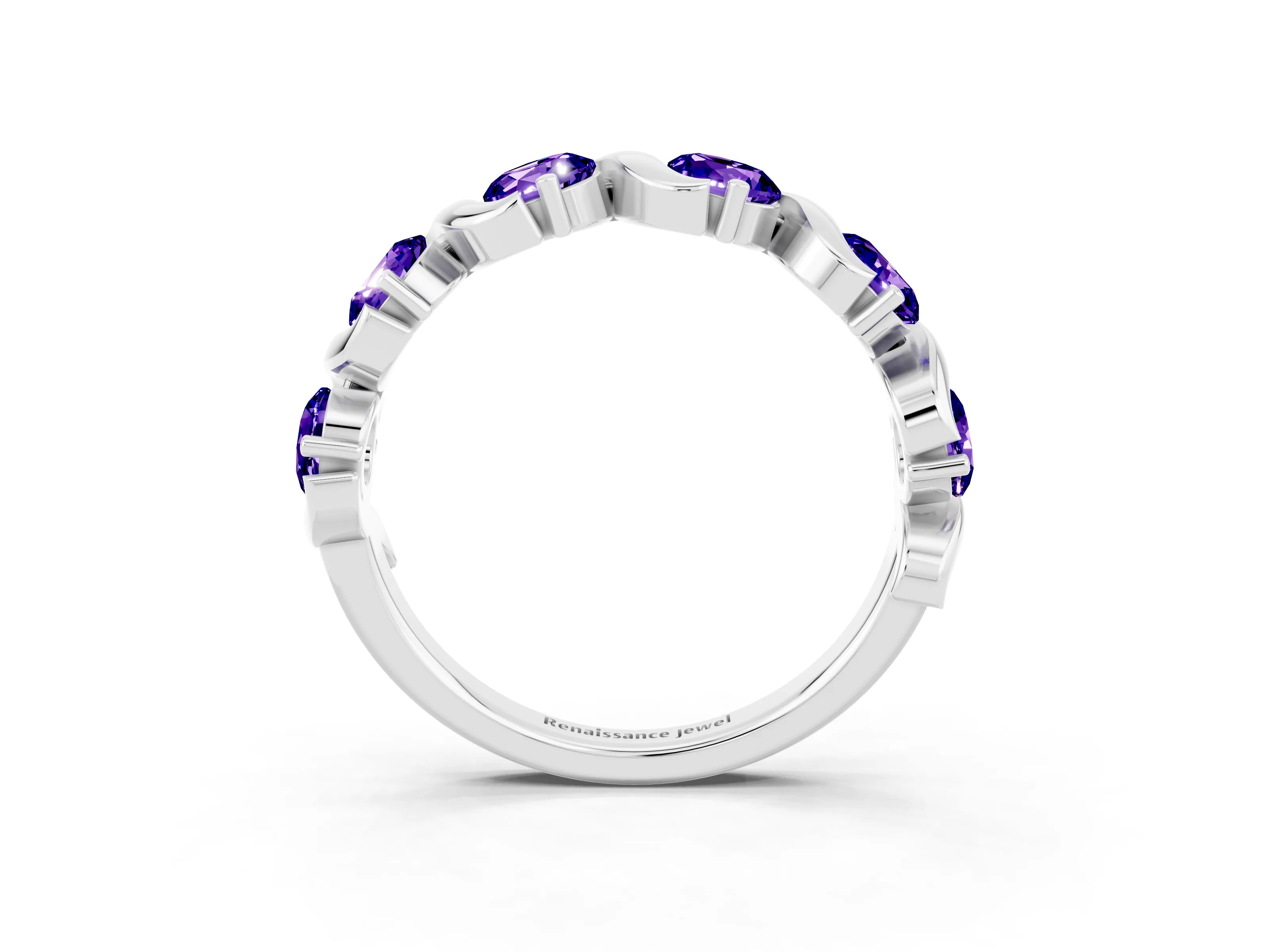 White gold Round Tanzanite Half Eternity Band with Wave Prong Setting_9