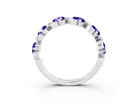 White gold Round Tanzanite Half Eternity Band with Wave Prong Setting_9